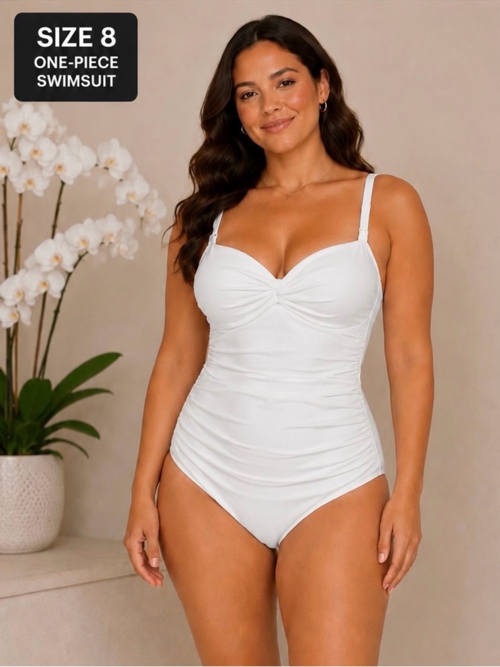 Anne Cole White Strapless Ruched One-Piece Swimwear Size 8 NEW